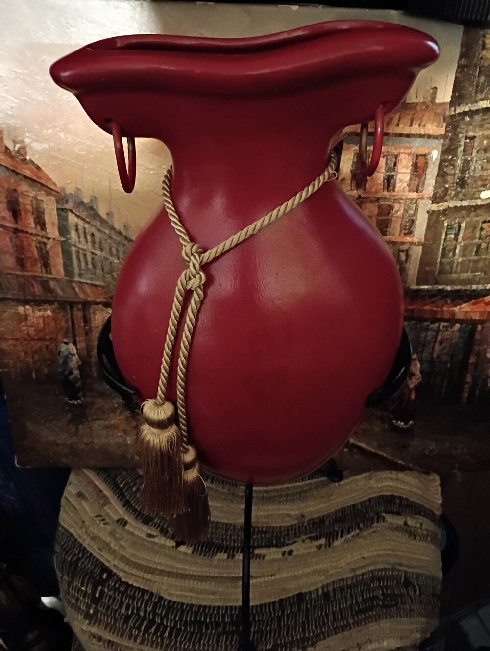 Large Red Decorative Urn Vase with Gold Tassel - Picture 5 of 5